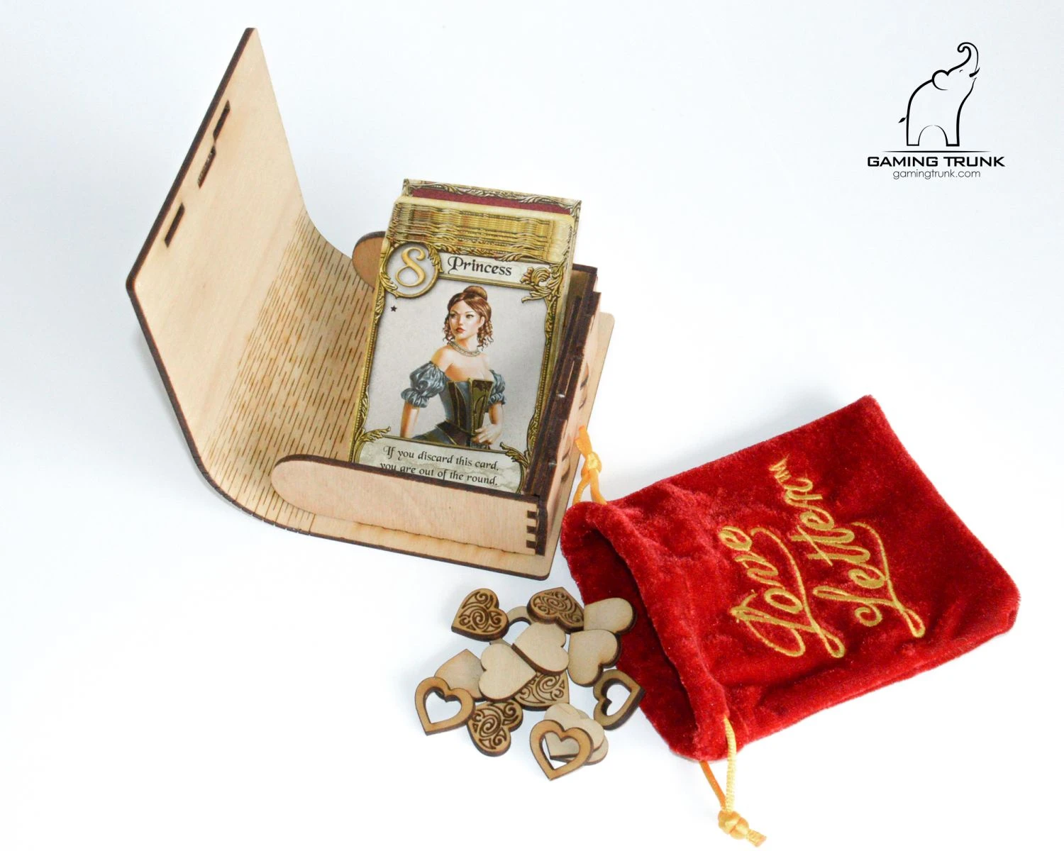 Gaming Trunk - Secret Letter Case And 14 Wooden Heart Tokens For Love Letter (Walnut) 6 Gaming Trunk - Secret Letter Case And 14 Wooden Heart Tokens For Love Letter (Walnut) - Image 6