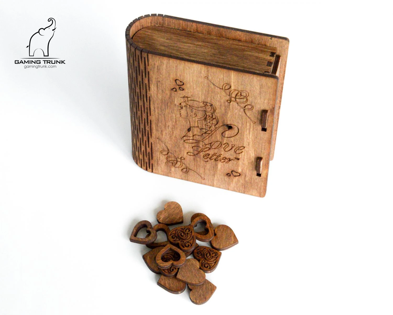 Gaming Trunk - Secret Letter Case And 14 Wooden Heart Tokens For Love Letter (Walnut) 4 Gaming Trunk - Secret Letter Case And 14 Wooden Heart Tokens For Love Letter (Walnut) - Image 4