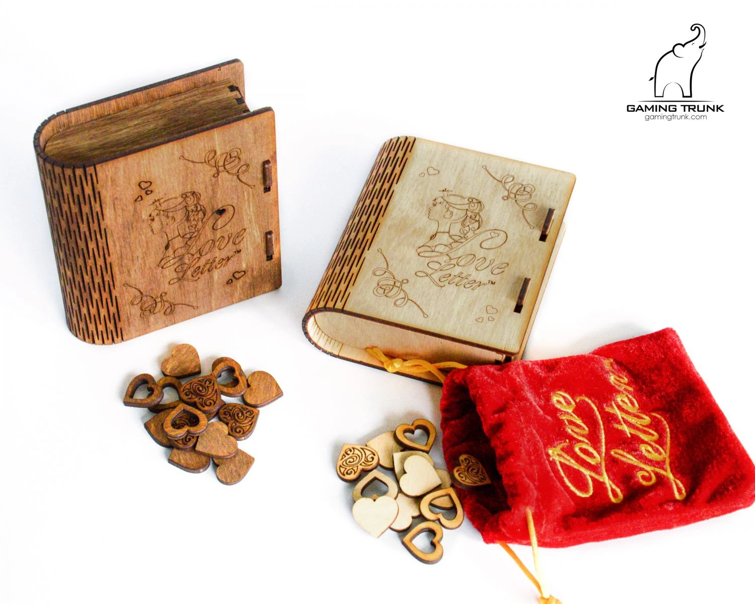 Gaming Trunk - Secret Letter Case And 14 Wooden Heart Tokens For Love Letter (Walnut) 5 Gaming Trunk - Secret Letter Case And 14 Wooden Heart Tokens For Love Letter (Walnut) - Image 5