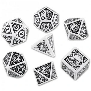 Dice Set - Steampunk Clock Work - White/Black (7) 1 Dice Set - Steampunk Clock Work - White/Black (7)