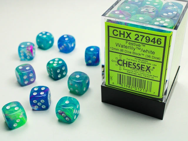 Chessex - 36D6 - Festive - WaterLily/White 1 Chessex - 36D6 - Festive - WaterLily/White
